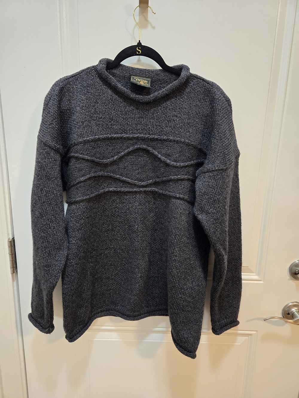 Carraig Donn Merino Wool Sweater Knit Grey Mock Neck Large • Excellent